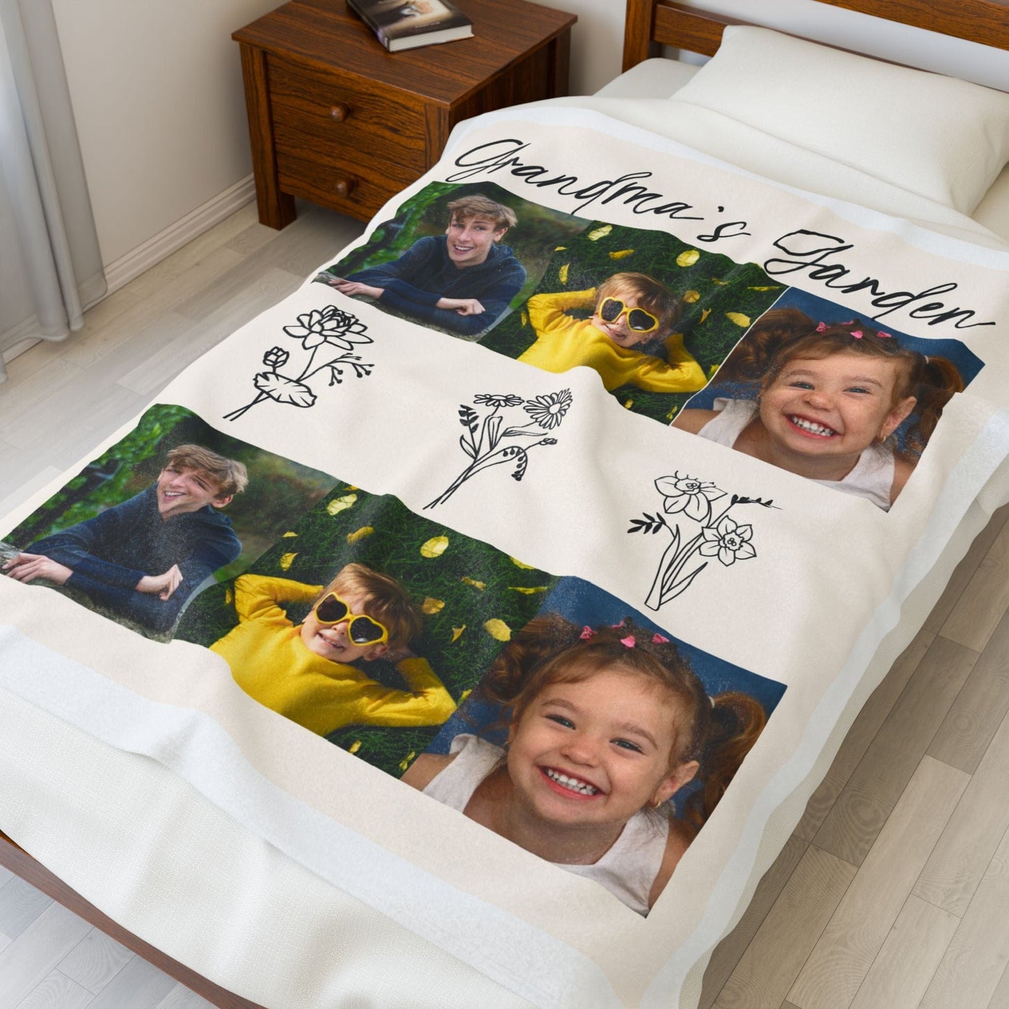 Personalized Velveteen Plush Blanket – Grandma's Garden Design for Cozy Memories