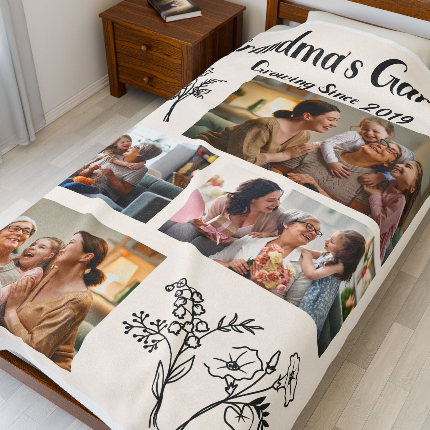 Personalized Grandma's Garden Plush Blanket – Cozy Floral Throw for Family Memories