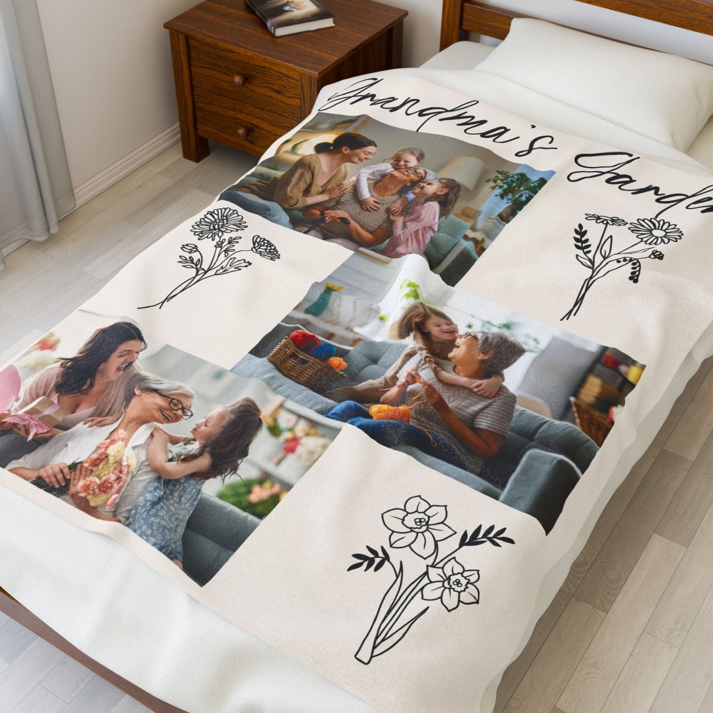 Grandma's Garden Velveteen Plush Blanket - Cozy Gift for Family Gatherings