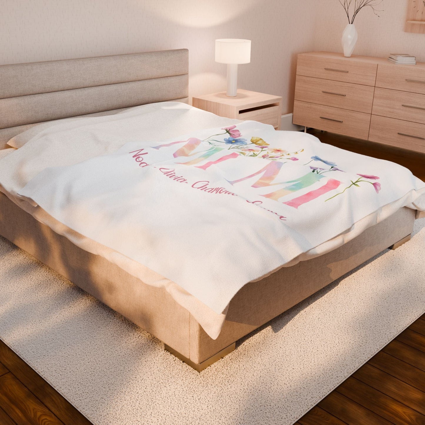 Personalized Floral Velveteen Plush Blanket for Grandmothers & Mothers - Cozy Gift for Any Occasion