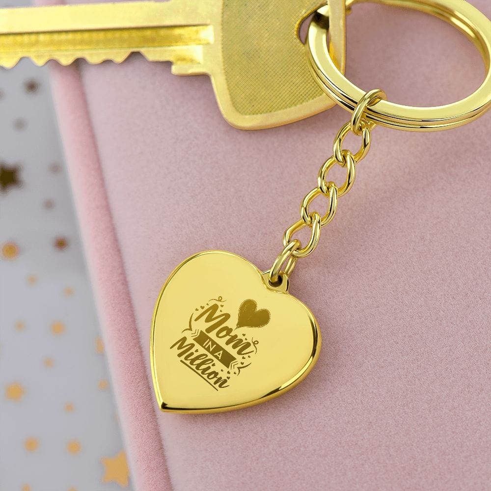 Mom Engraved Heart Keychain