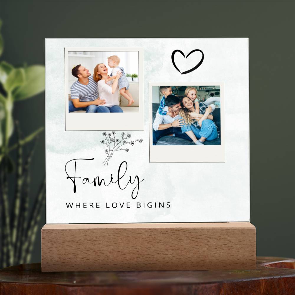 Family Where The Love Begins, Customizable Photo Acrylic Plaque