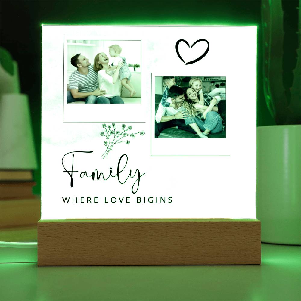 Family Where The Love Begins, Customizable Photo Acrylic Plaque