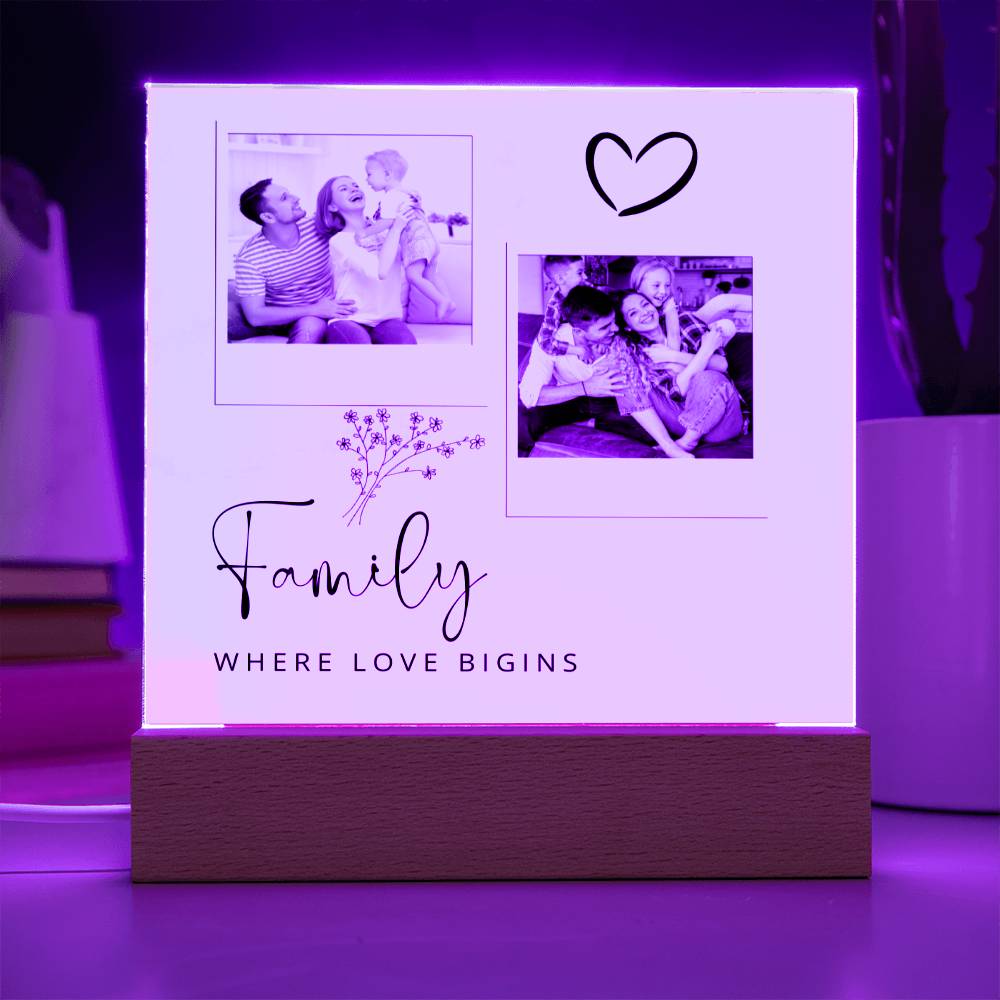 Family Where The Love Begins, Customizable Photo Acrylic Plaque