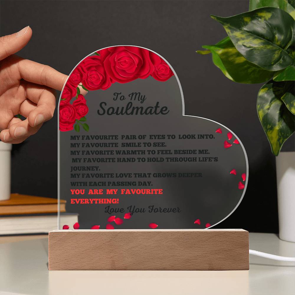 You Are My Favourite Everything Heart Acrylic Plaque, A Romantic Gift For Your Soulmate