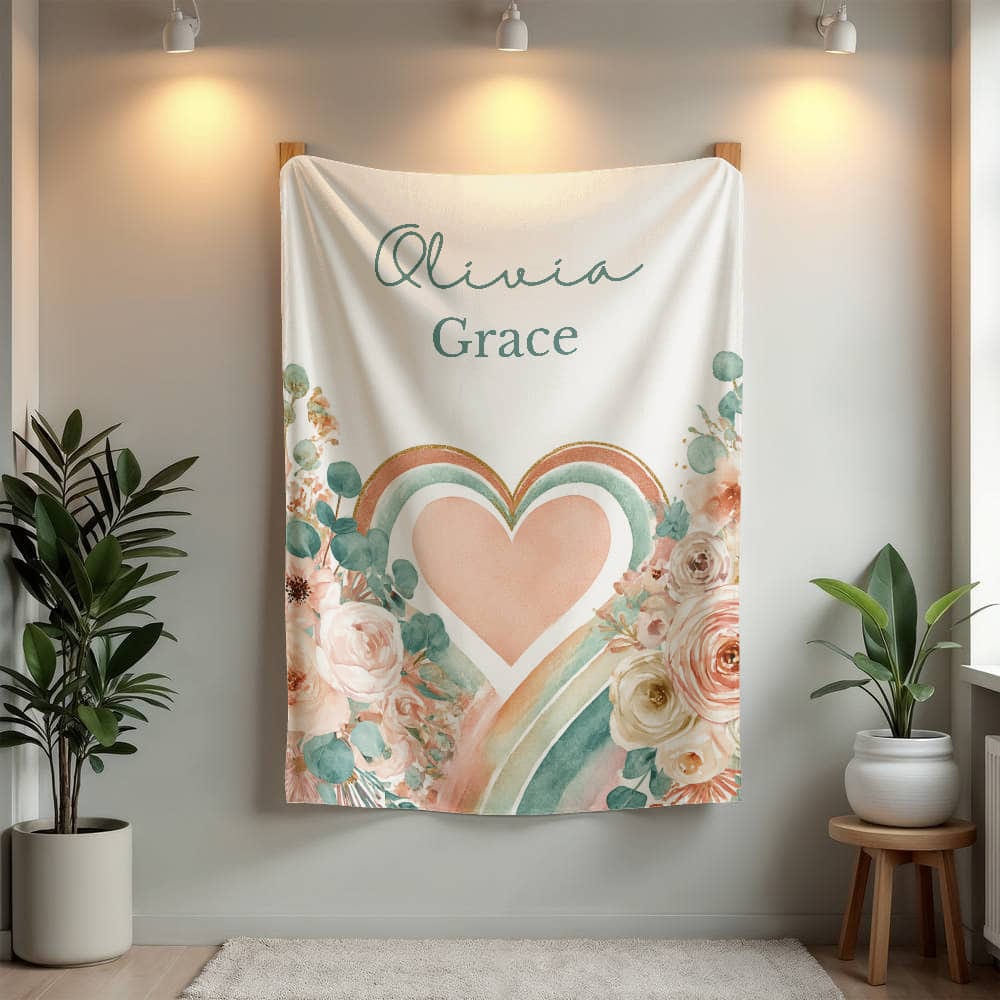 Personalized Floral Rainbow Blanket For Girls