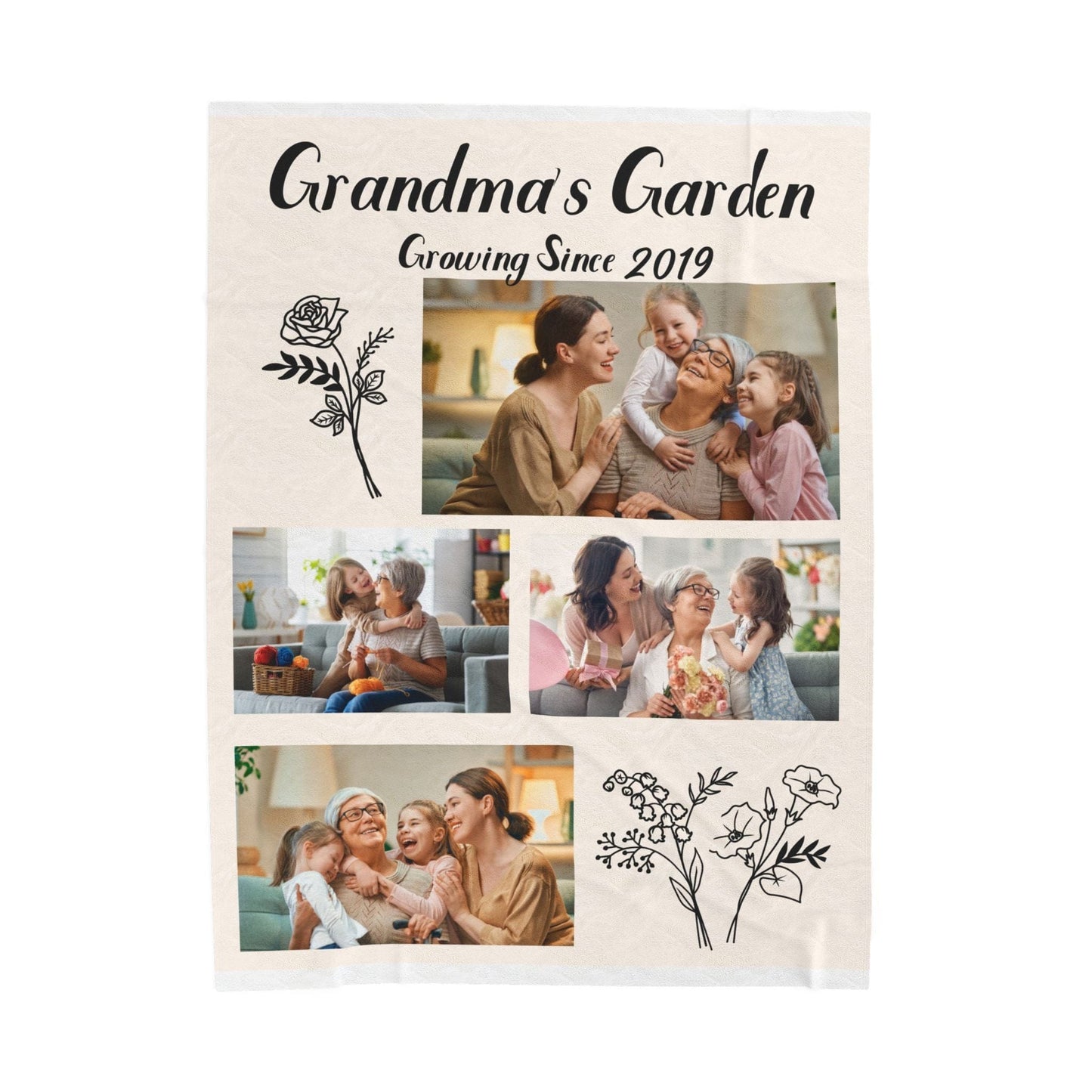 Personalized Grandma's Garden Plush Blanket – Cozy Floral Throw for Family Memories