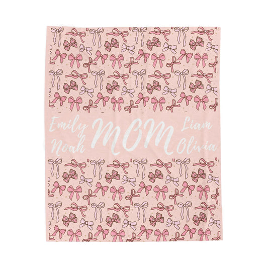 Personalized Name Bow Blanket - Mom Coquette Blanket With Children's name
