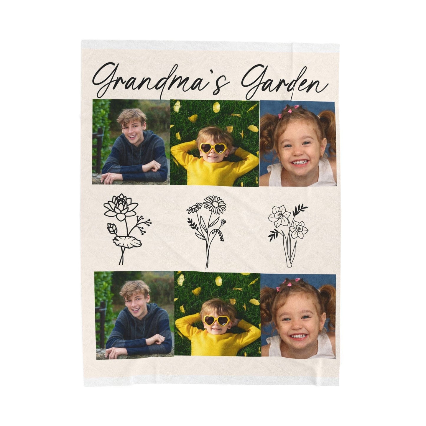 Personalized Velveteen Plush Blanket – Grandma's Garden Design for Cozy Memories
