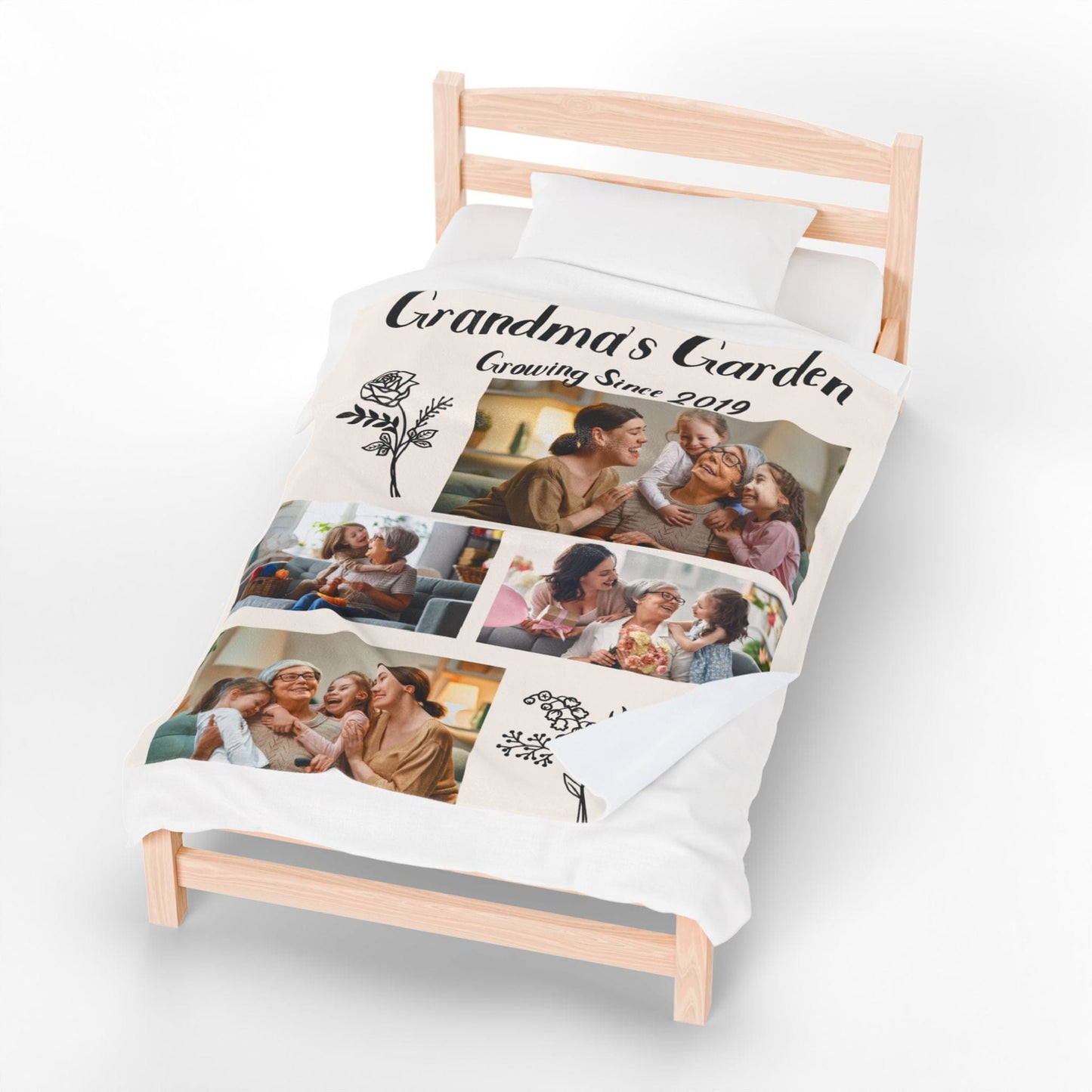 Personalized Grandma's Garden Plush Blanket – Cozy Floral Throw for Family Memories
