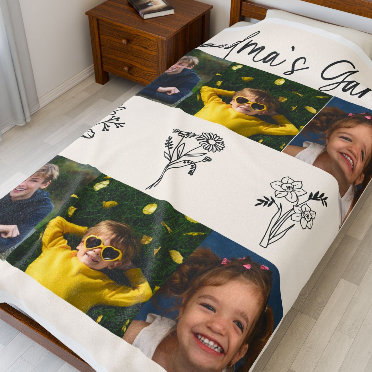 Personalized Velveteen Plush Blanket – Grandma's Garden Design for Cozy Memories