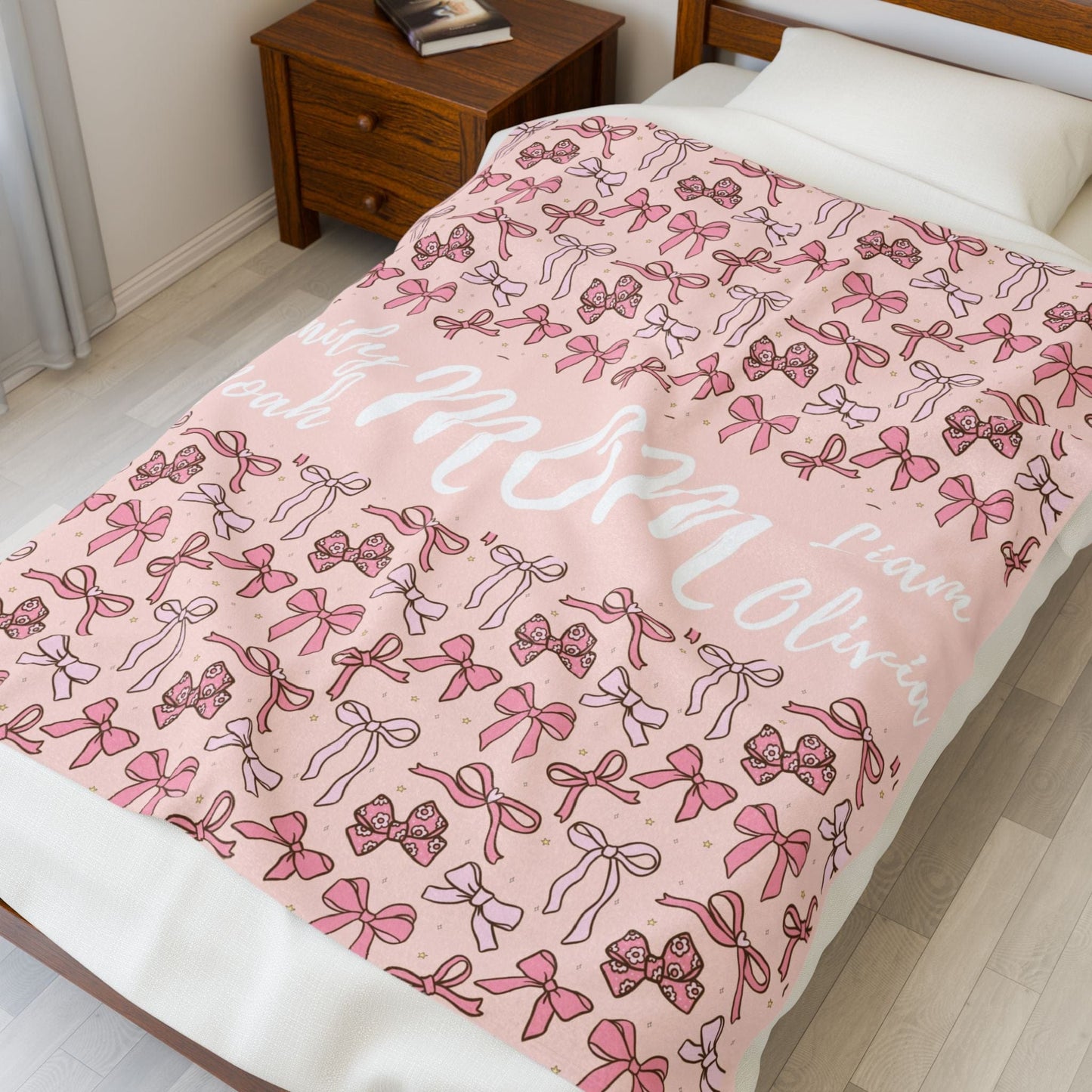 Personalized Name Bow Blanket - Mom Coquette Blanket With Children's name