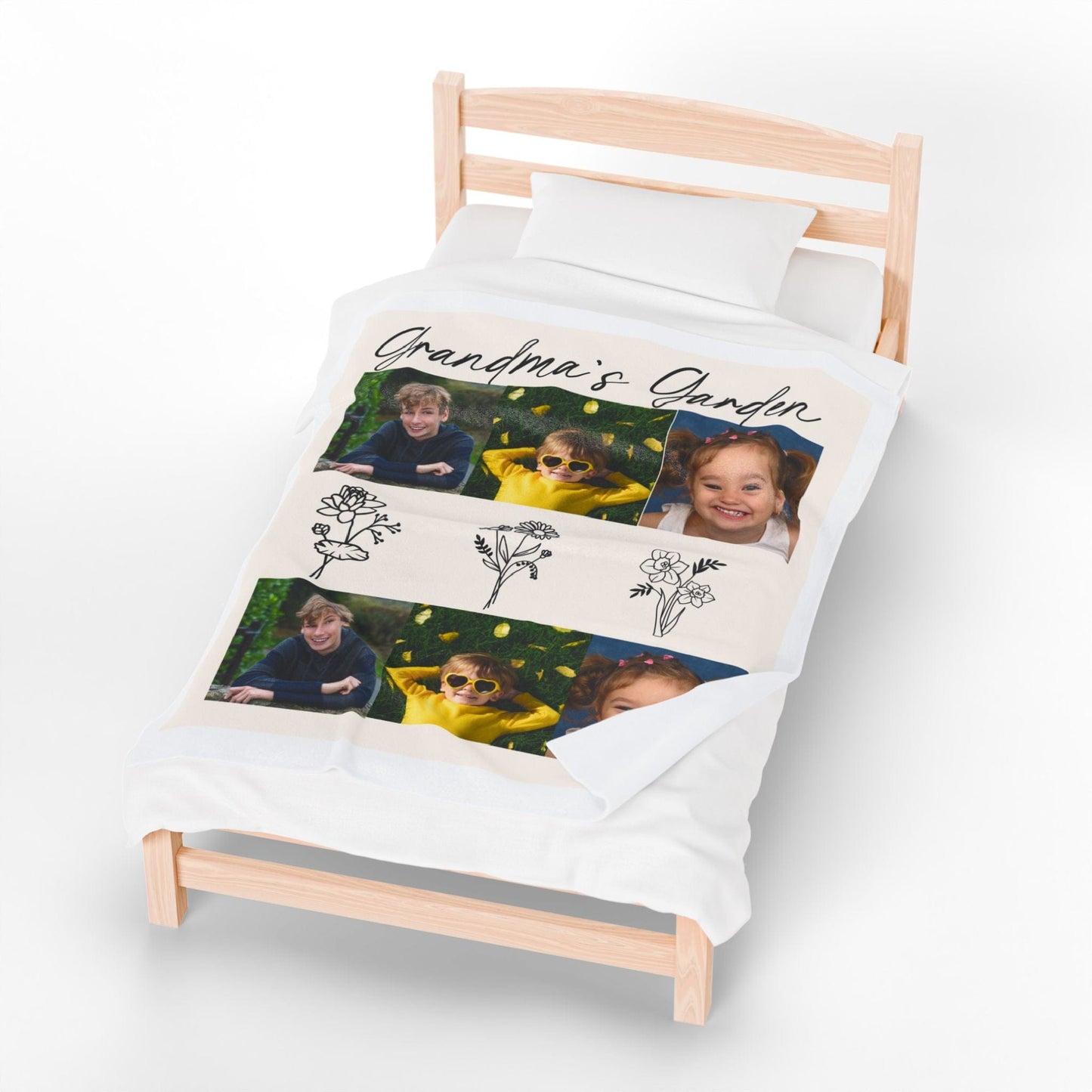 Personalized Velveteen Plush Blanket – Grandma's Garden Design for Cozy Memories
