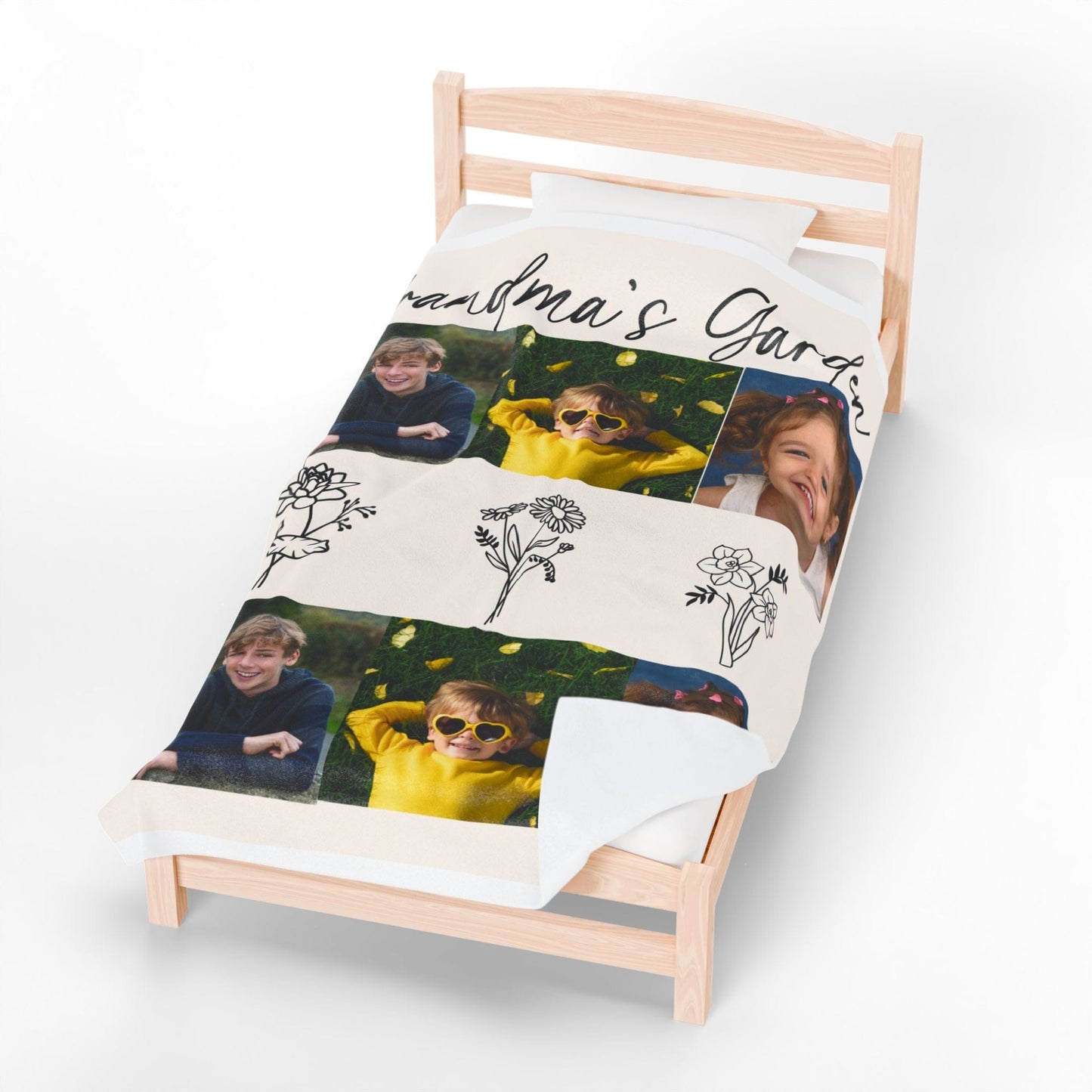Personalized Velveteen Plush Blanket – Grandma's Garden Design for Cozy Memories