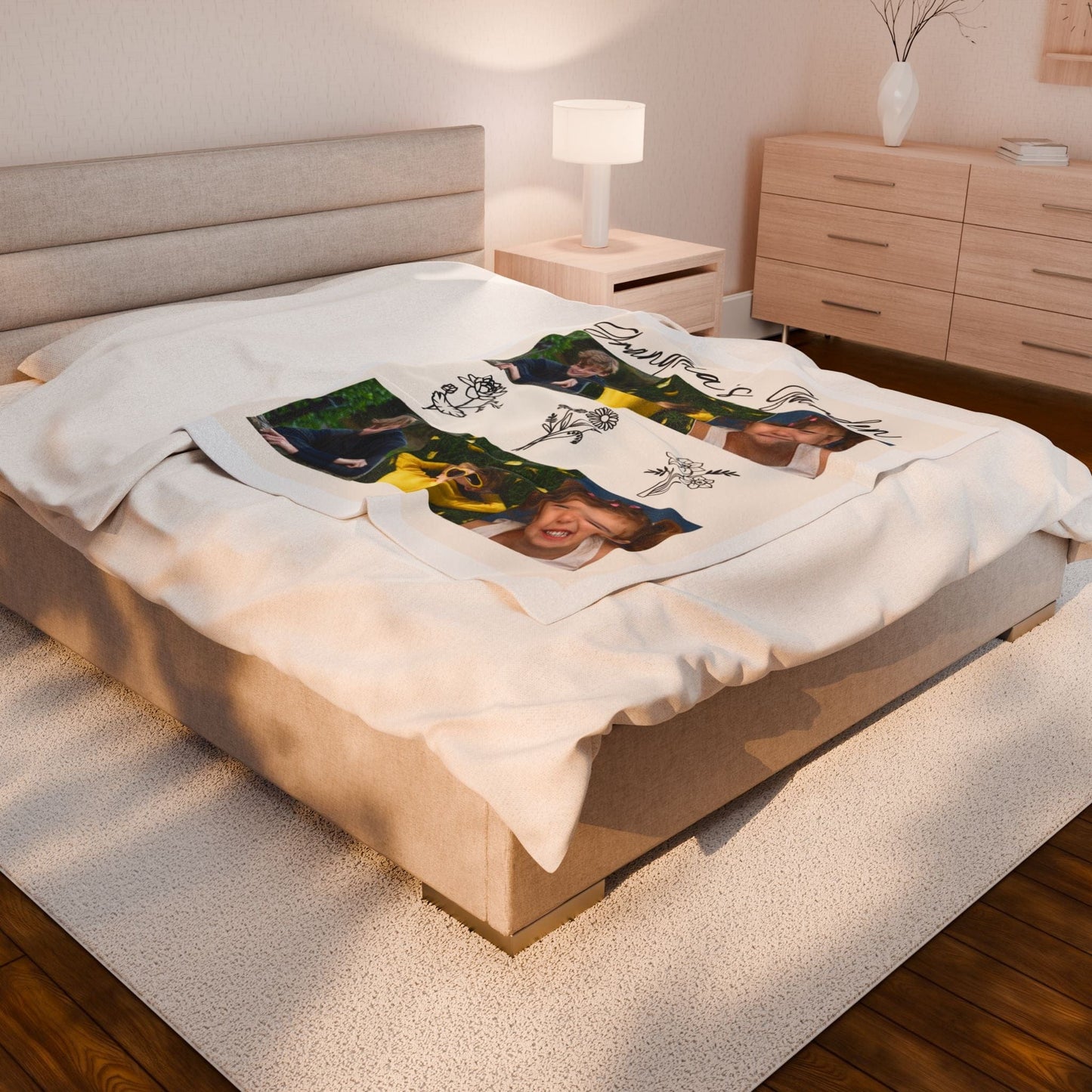 Personalized Velveteen Plush Blanket – Grandma's Garden Design for Cozy Memories