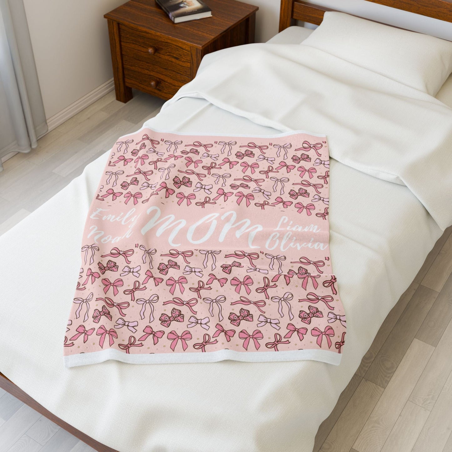 Personalized Name Bow Blanket - Mom Coquette Blanket With Children's name