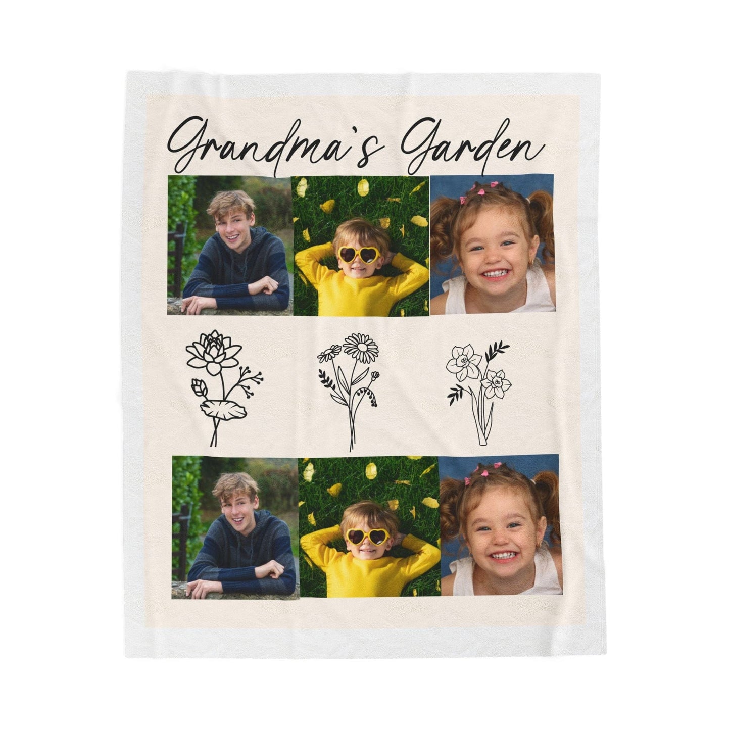Personalized Velveteen Plush Blanket – Grandma's Garden Design for Cozy Memories