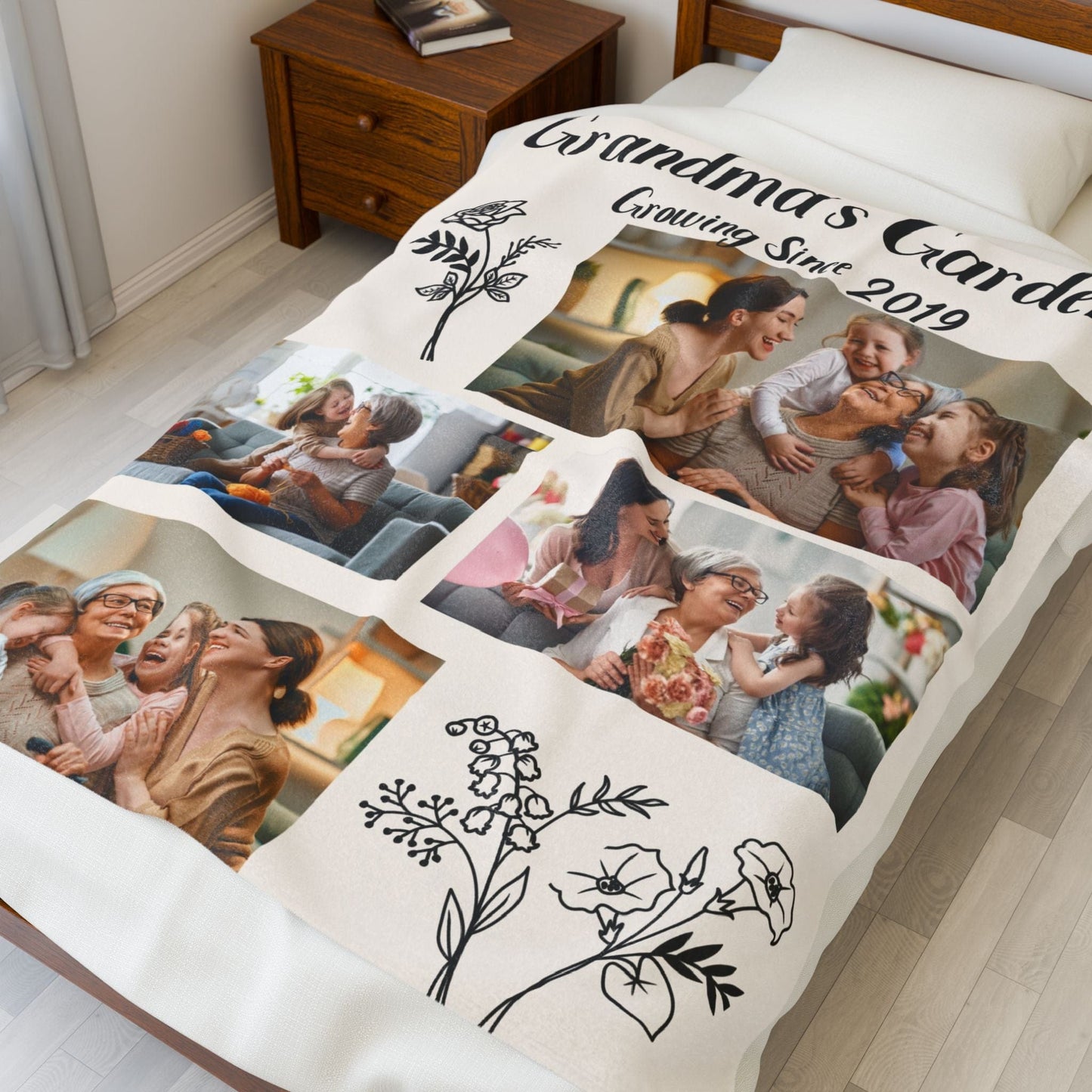 Personalized Grandma's Garden Plush Blanket – Cozy Floral Throw for Family Memories