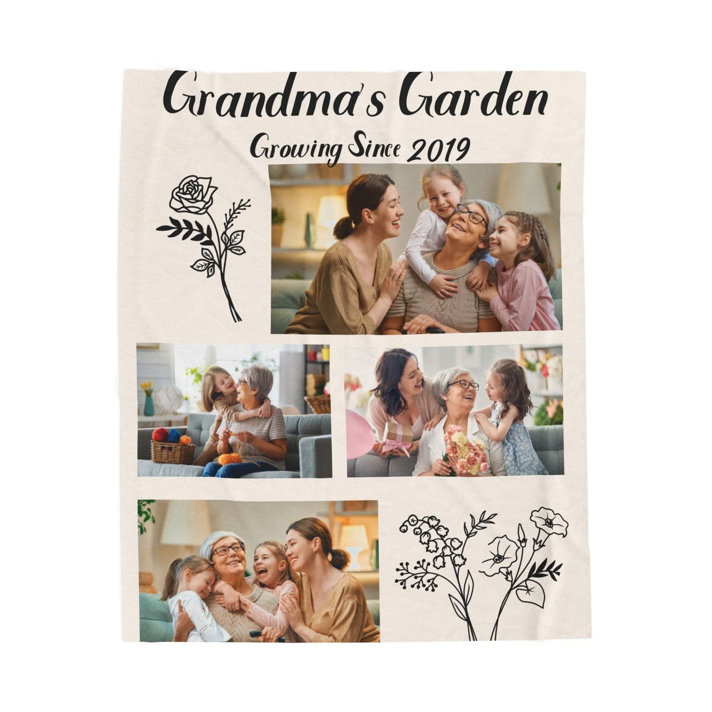 Personalized Grandma's Garden Plush Blanket – Cozy Floral Throw for Family Memories