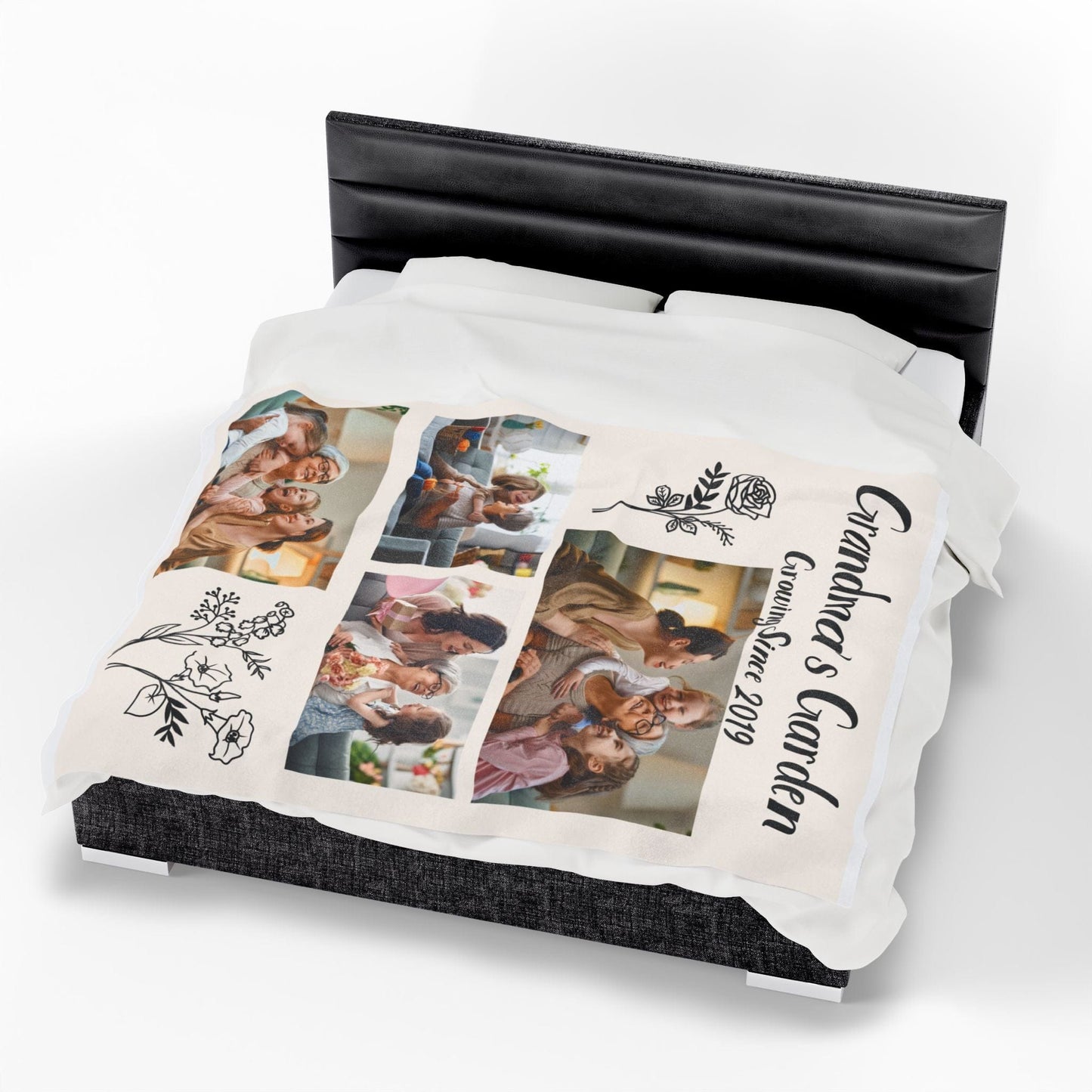 Personalized Grandma's Garden Plush Blanket – Cozy Floral Throw for Family Memories