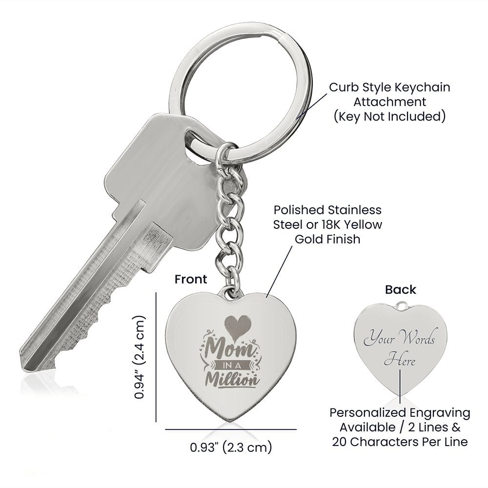 Mom Engraved Heart Keychain