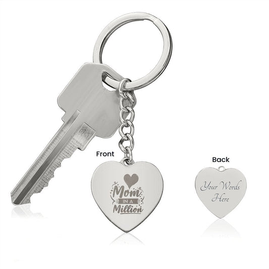 Mom Engraved Heart Keychain