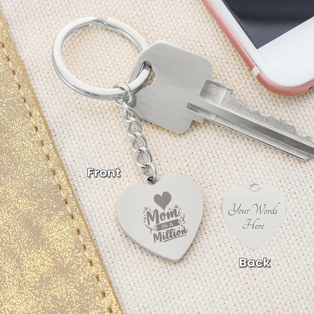 Mom Engraved Heart Keychain