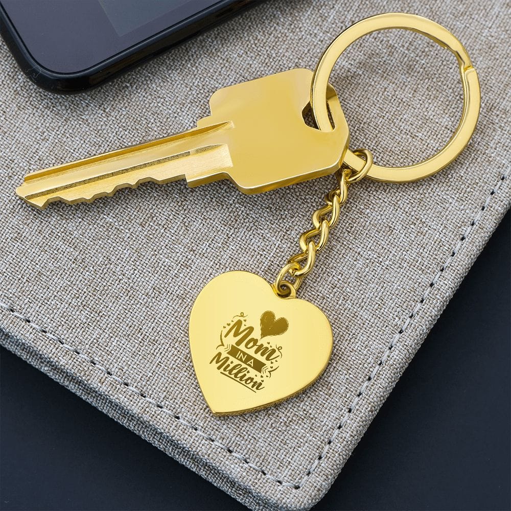 Mom Engraved Heart Keychain