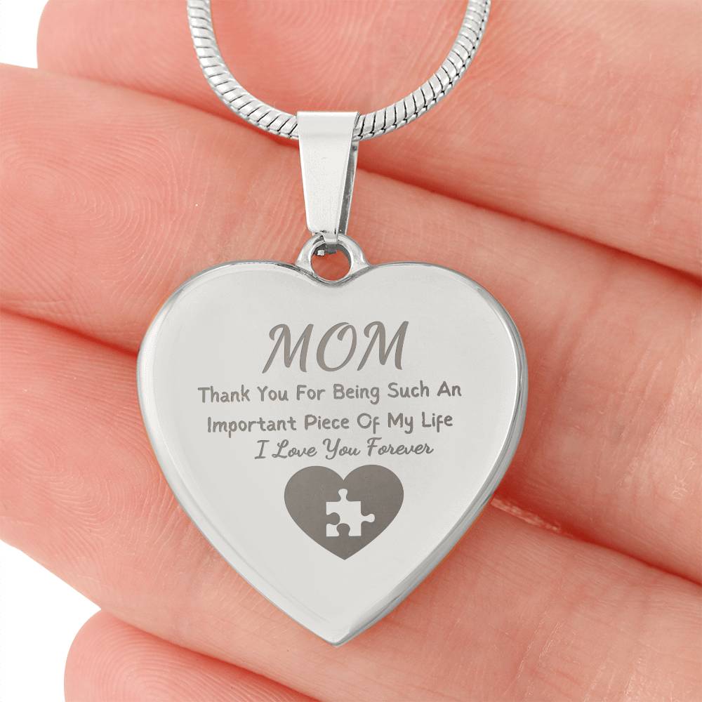 Important Piece Of My Life Necklace, Engraved Necklace For Mom