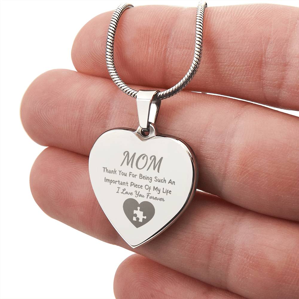 Important Piece Of My Life Necklace, Engraved Necklace For Mom
