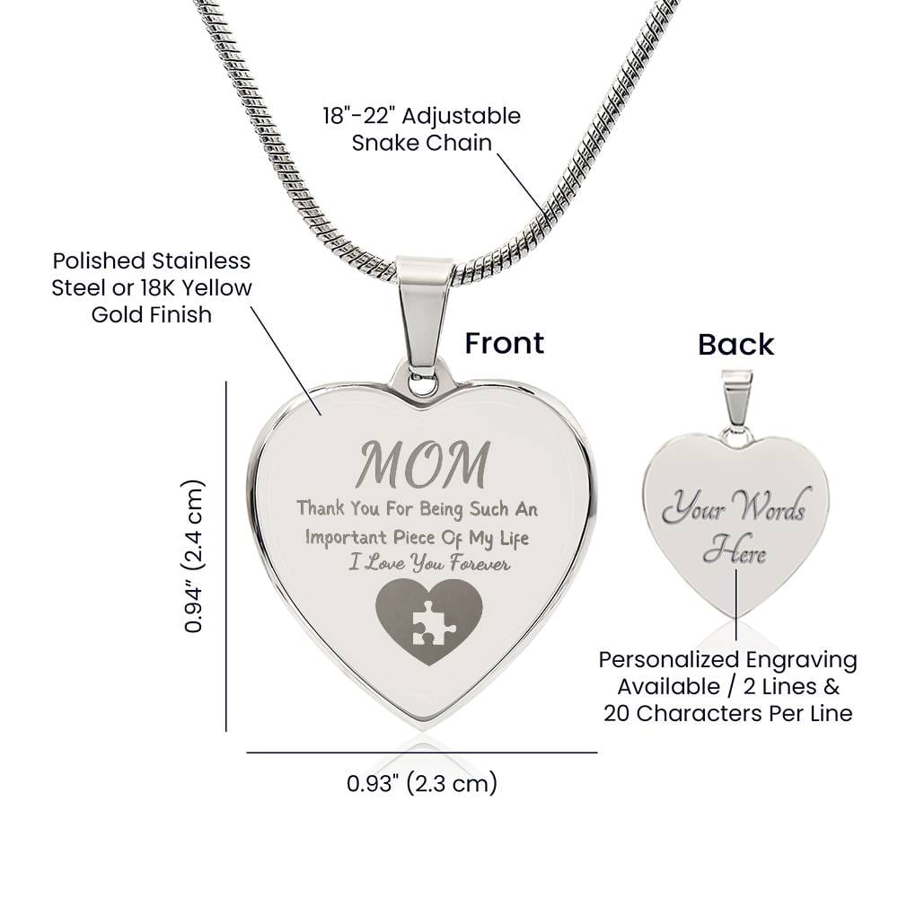 Important Piece Of My Life Necklace, Engraved Necklace For Mom