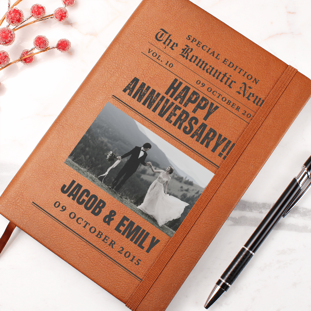 Custom Anniversary Journal, Newspaper Style Couple's Journal