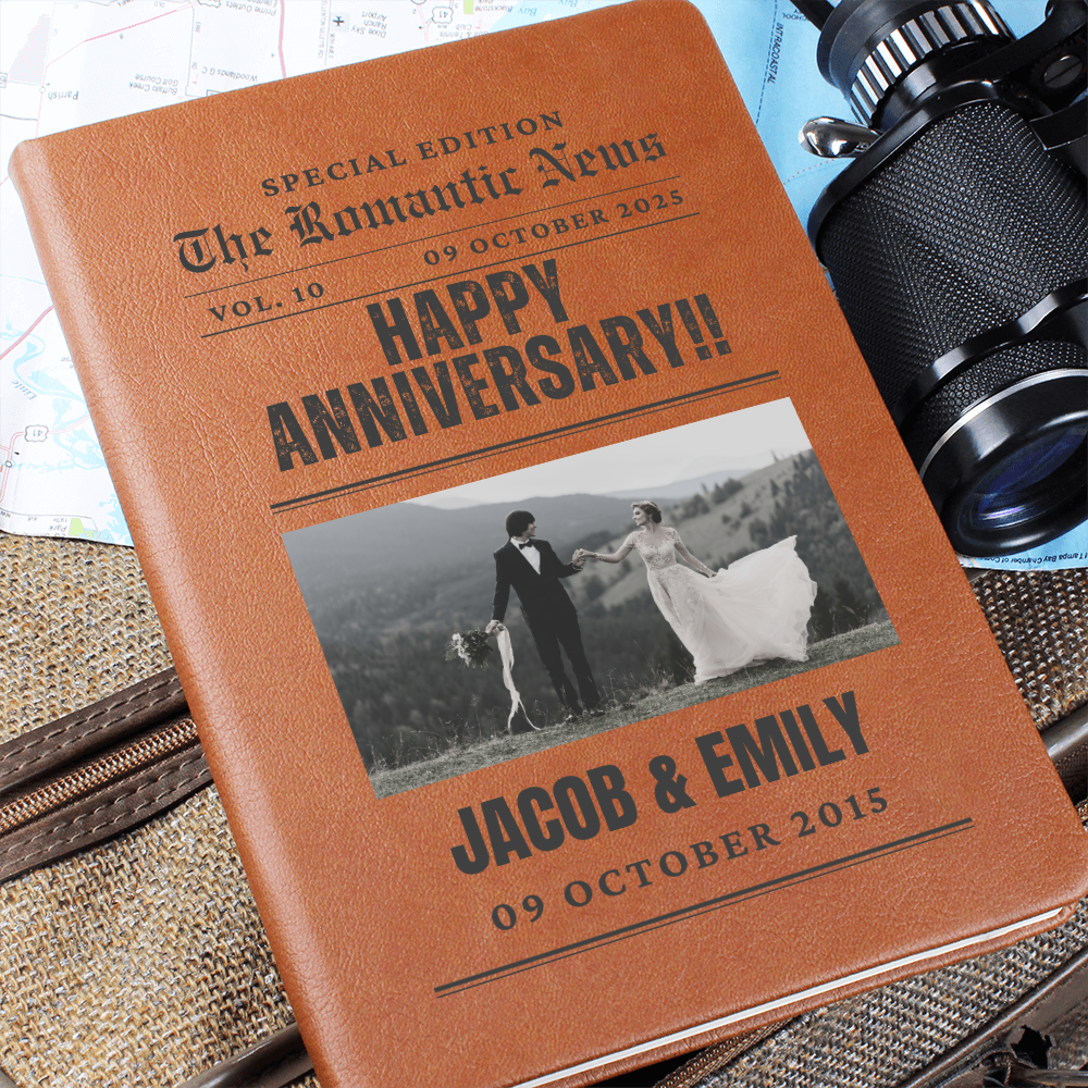 Custom Anniversary Journal, Newspaper Style Couple's Journal
