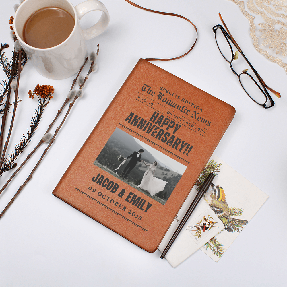 Custom Anniversary Journal, Newspaper Style Couple's Journal