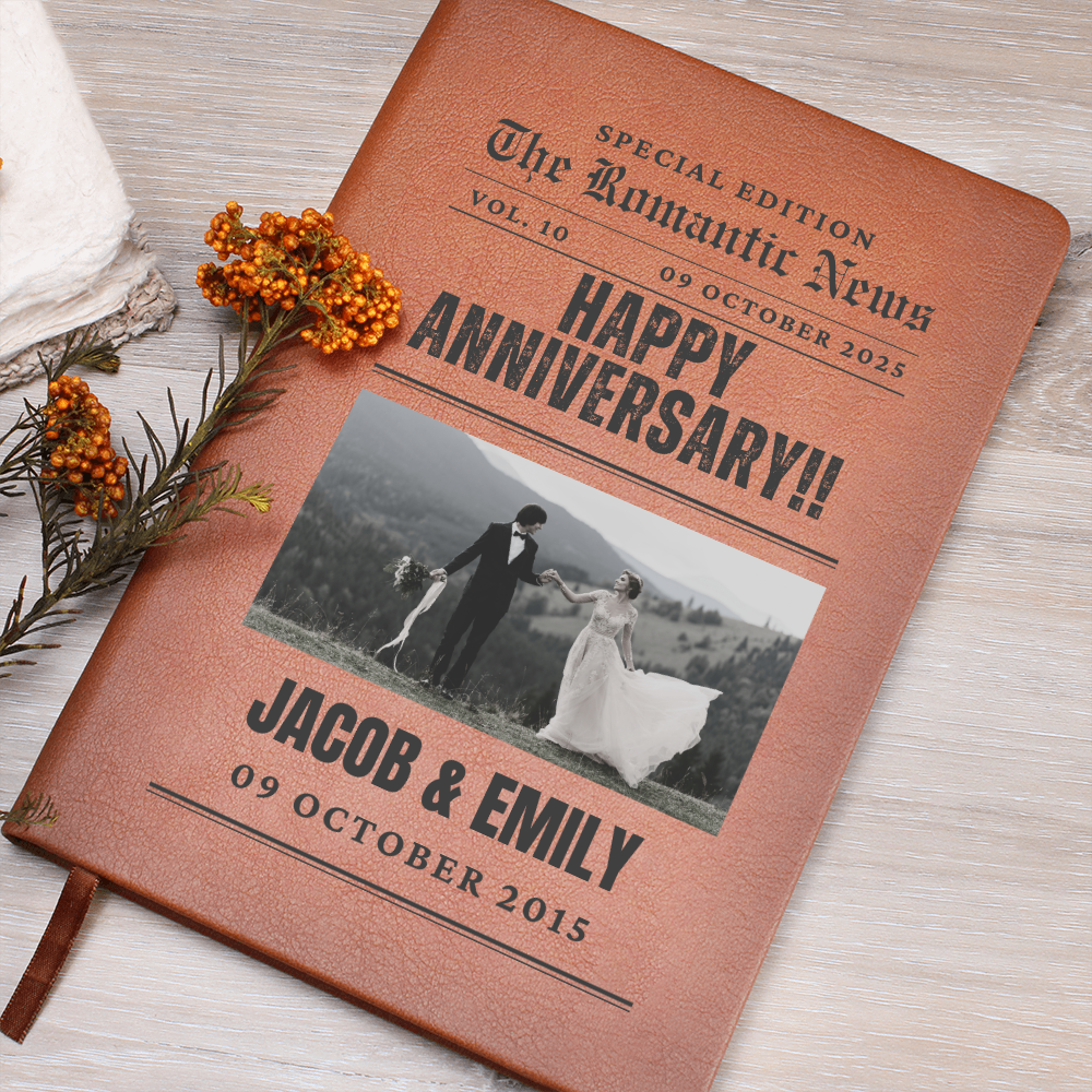 Custom Anniversary Journal, Newspaper Style Couple's Journal