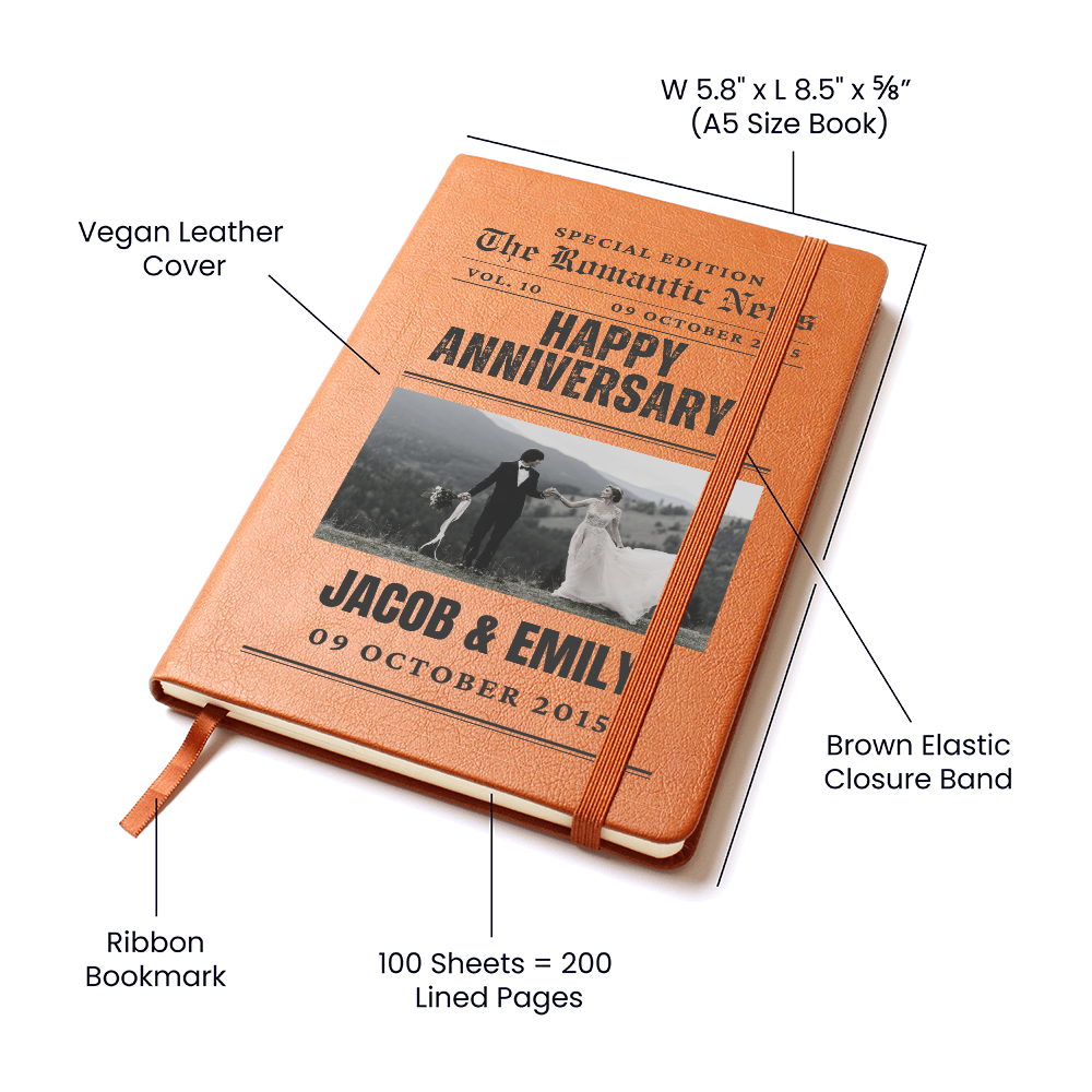 Custom Anniversary Journal, Newspaper Style Couple's Journal