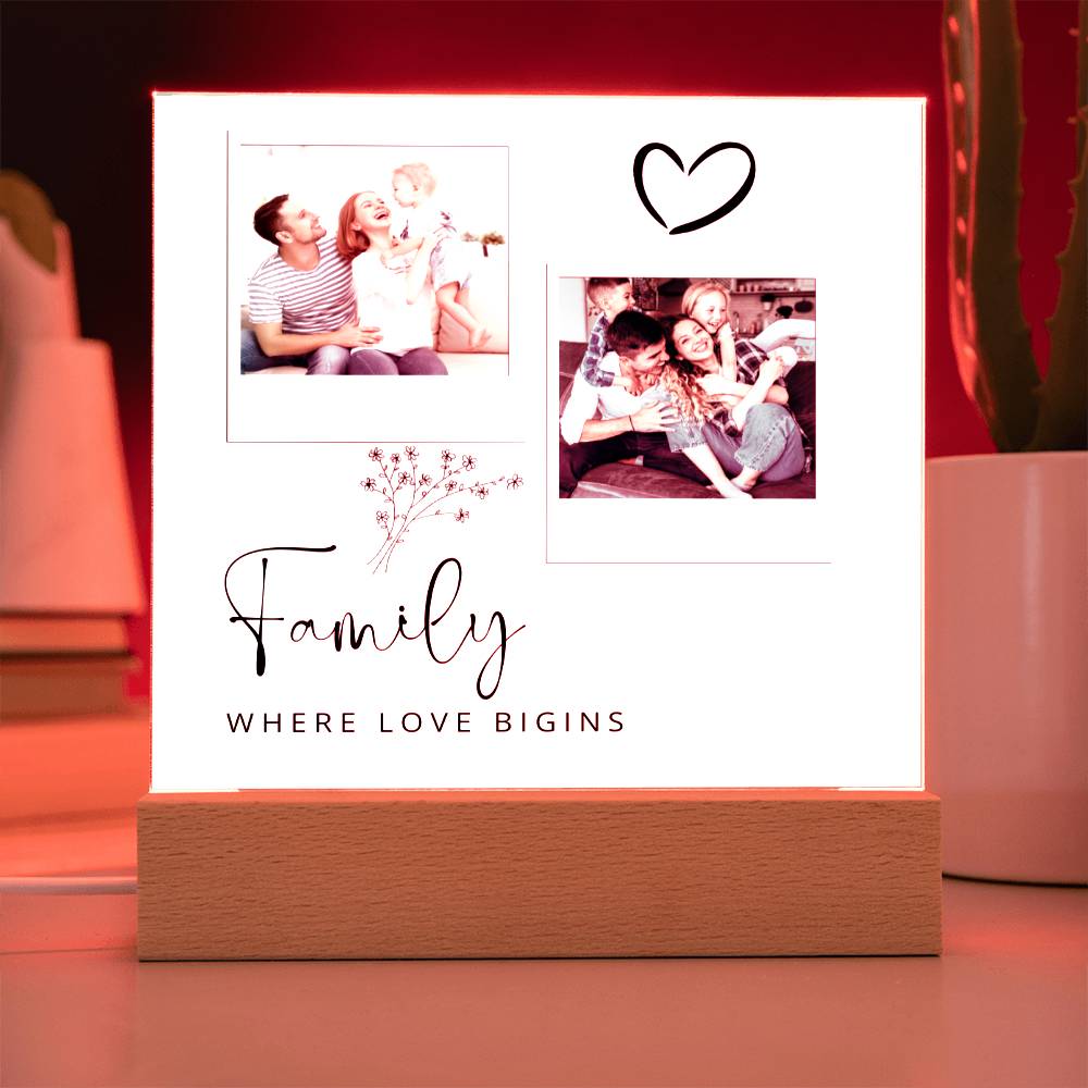 Family Where The Love Begins, Customizable Photo Acrylic Plaque