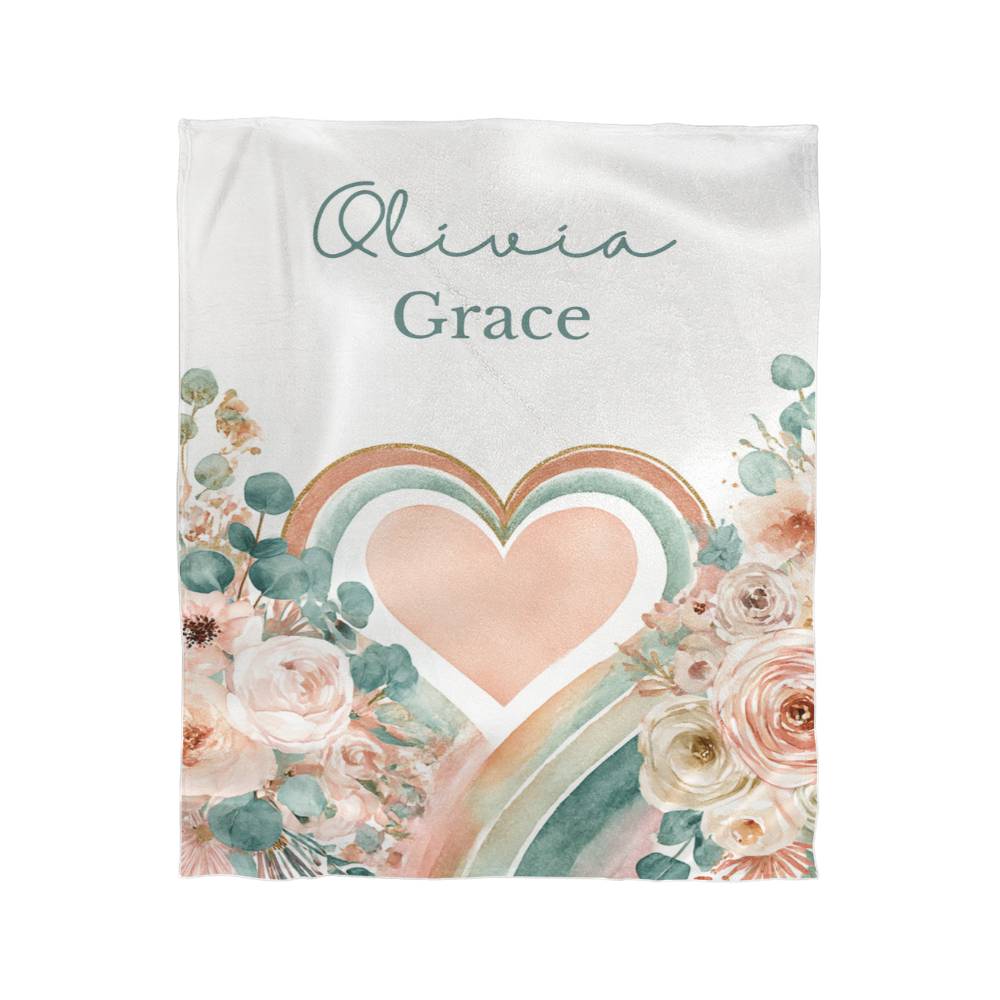 Personalized Floral Rainbow Blanket For Girls
