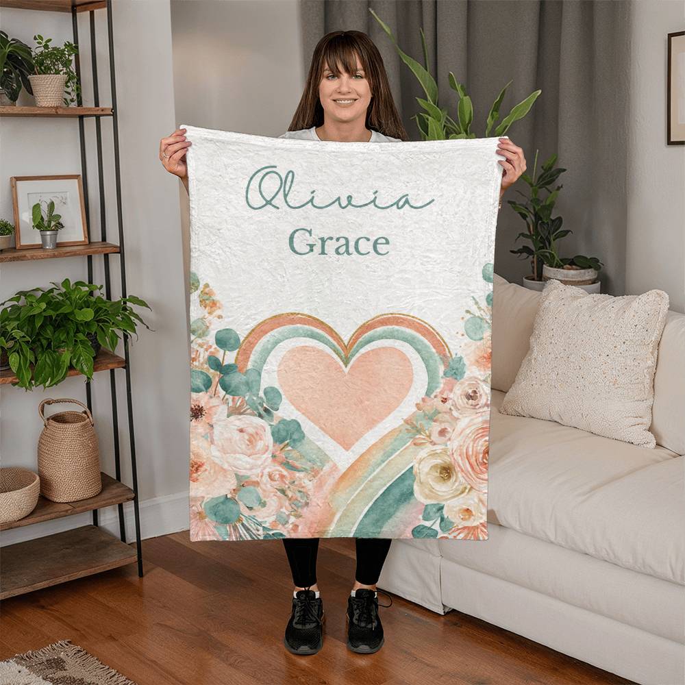 Personalized Floral Rainbow Blanket For Girls