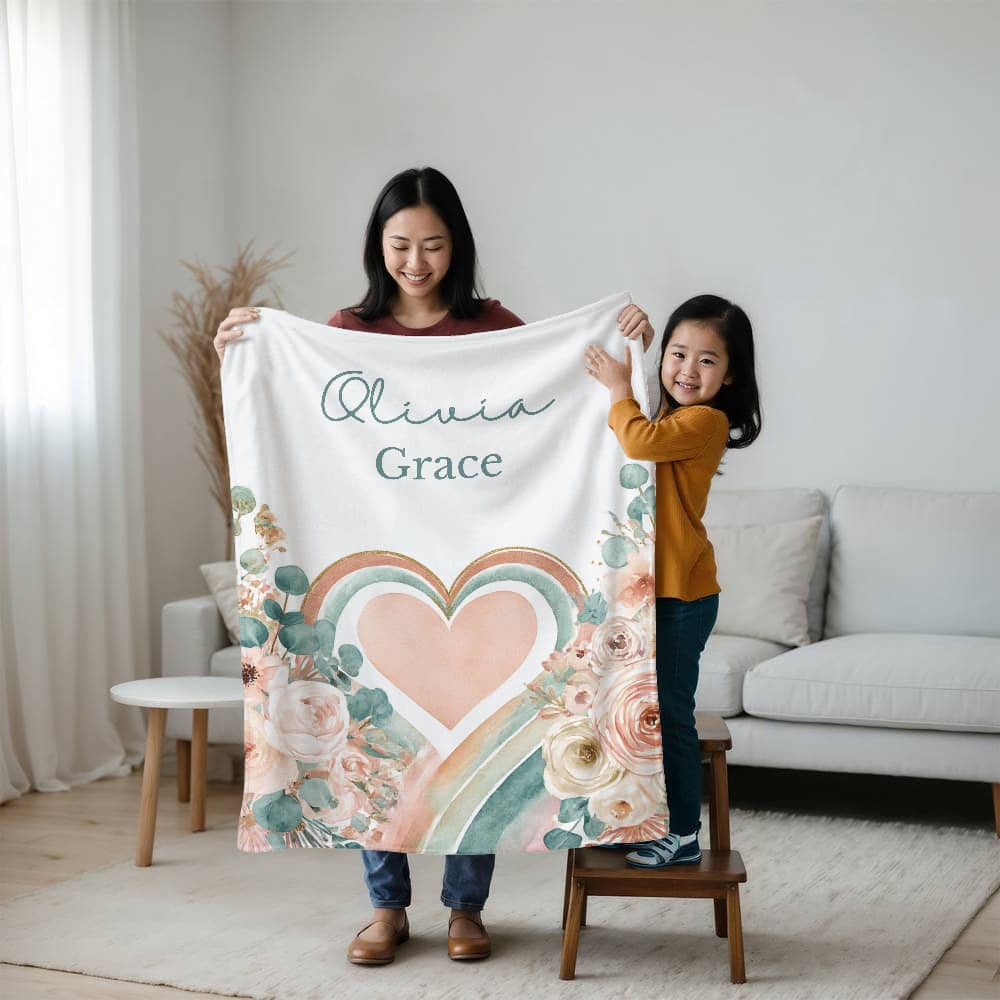 Personalized Floral Rainbow Blanket For Girls