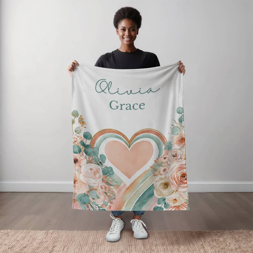 Personalized Floral Rainbow Blanket For Girls