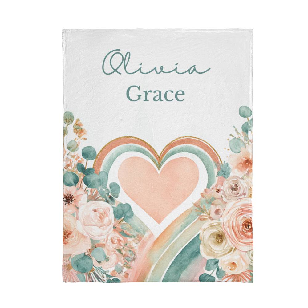 Personalized Floral Rainbow Blanket For Girls