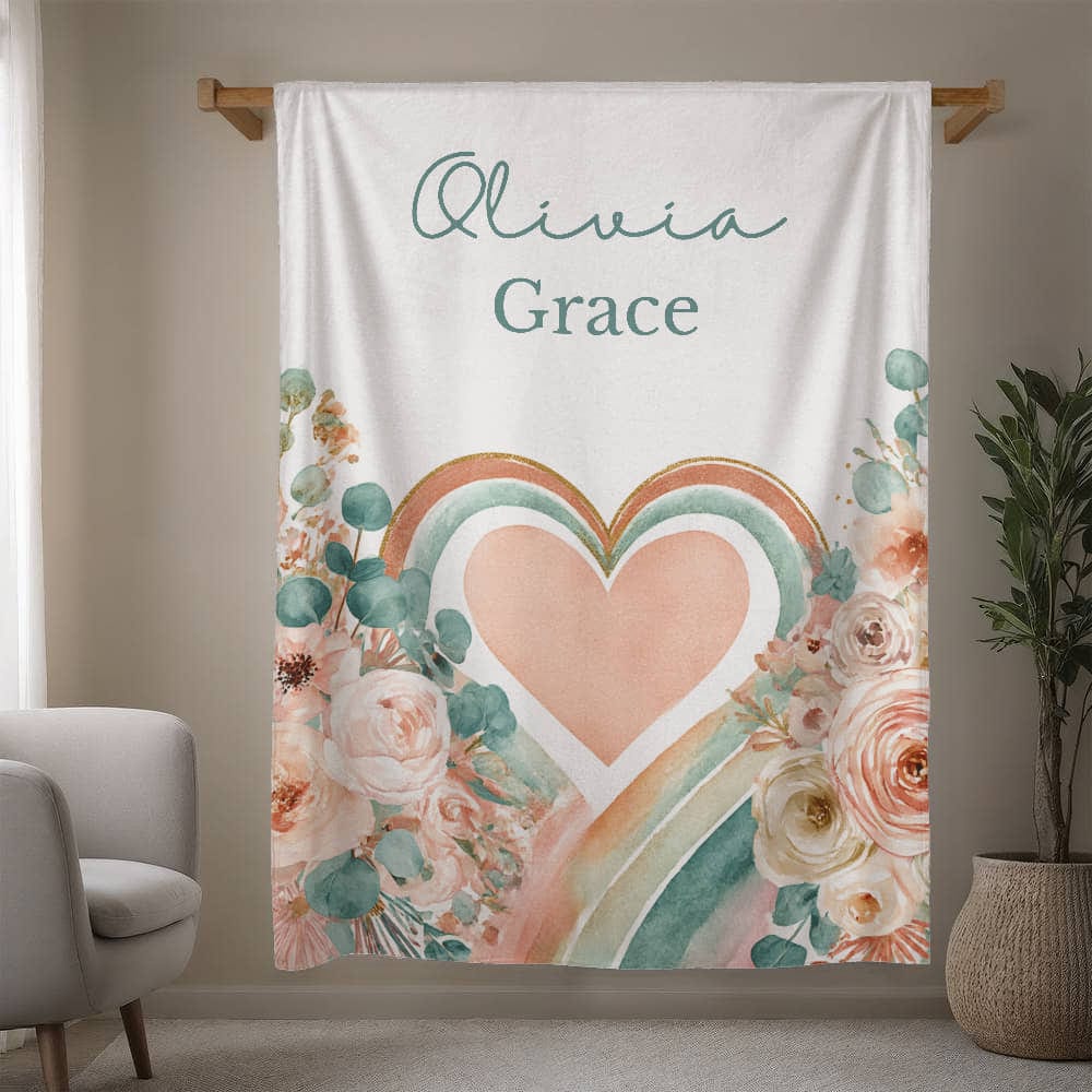 Personalized Floral Rainbow Blanket For Girls