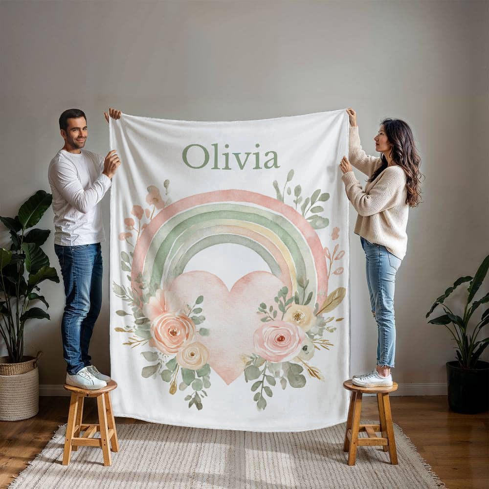 Custom Floral Rainbow  Blanket