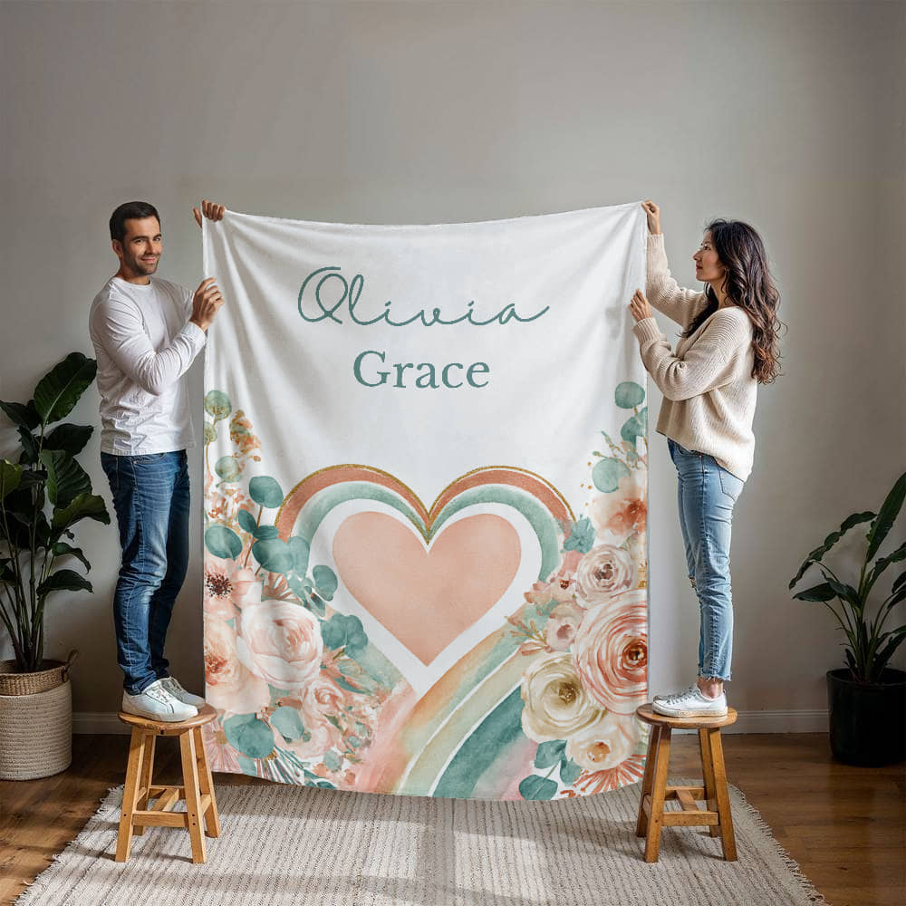 Personalized Floral Rainbow Blanket For Girls