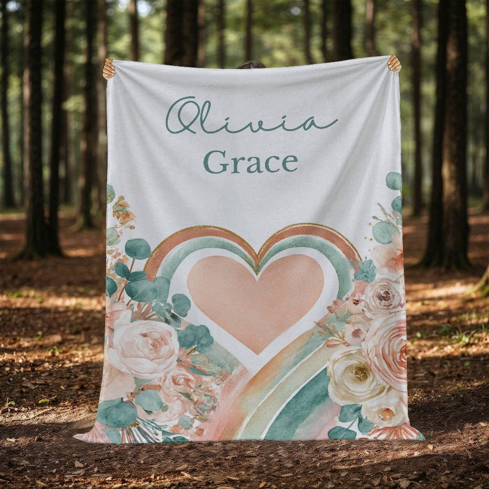 Personalized Floral Rainbow Blanket For Girls