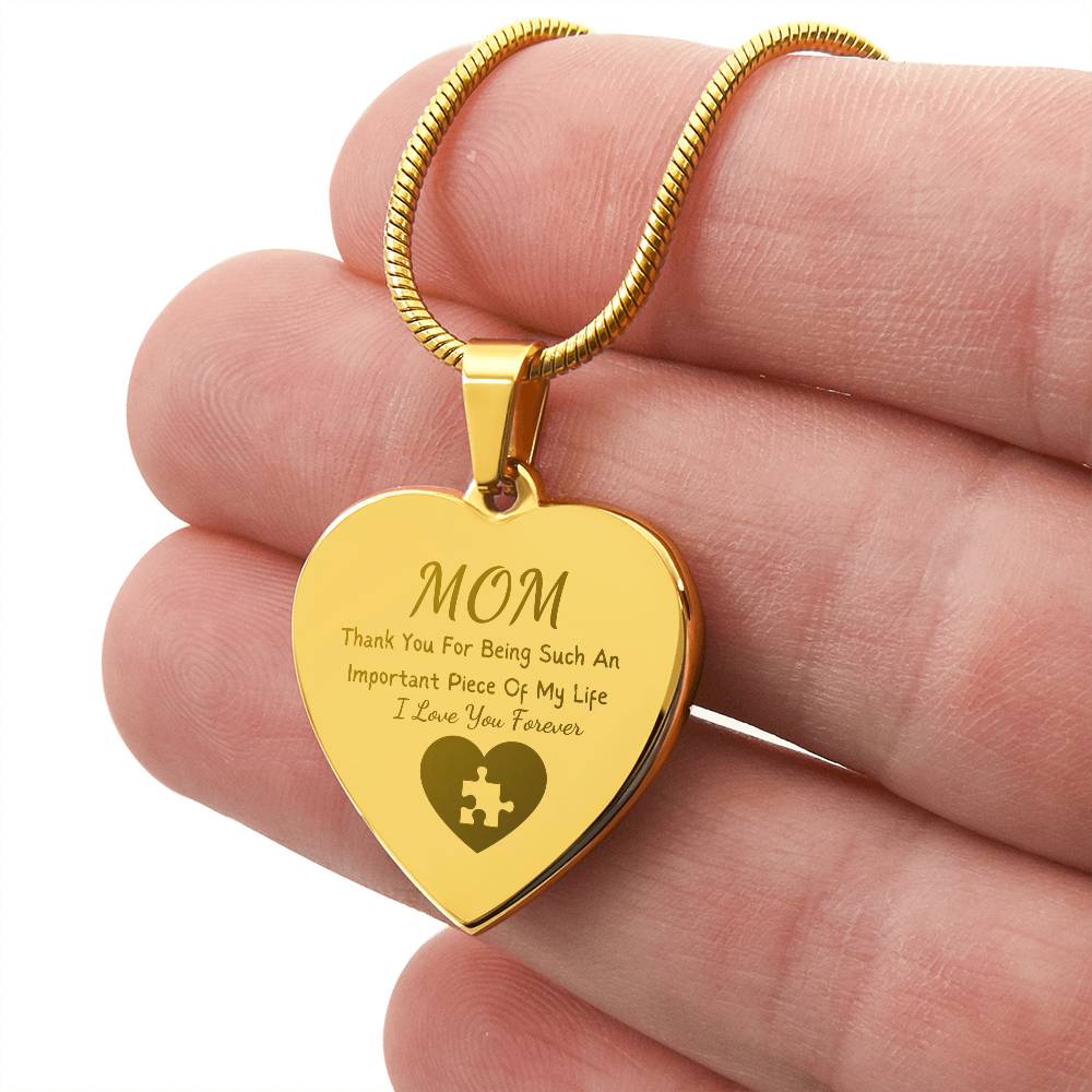 Important Piece Of My Life Necklace, Engraved Necklace For Mom