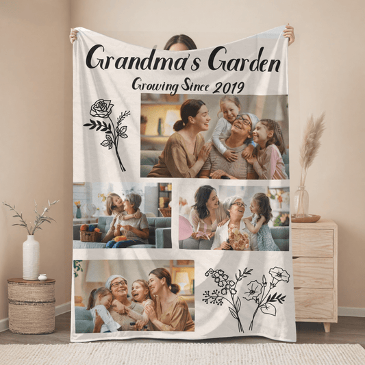 Personalized Grandma's Garden Plush Blanket – Cozy Floral Throw for Family Memories